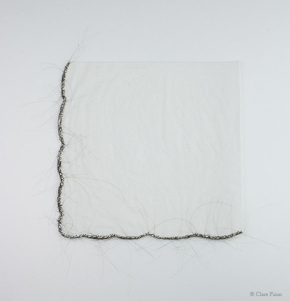 Clare Finin, heirloom, human hair, memento, artist, metalsmith, contemporary metalsmith, napkin