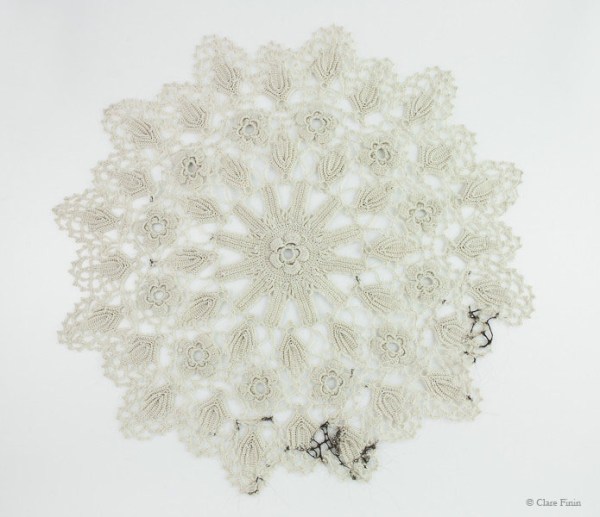 Clare Finin, heirloom, human hair, memento, artist, metalsmith, contemporary metalsmith, heirloom, doily